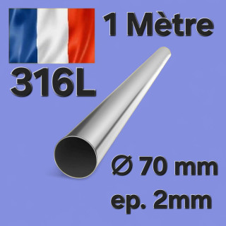 Tube Inox 70mm x 2mm - 1 Mètre 316L