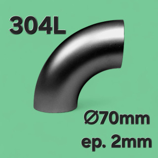 Coude 90° 70mm x 2mm - Inox 304L