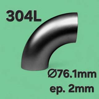 Coude 90° 76.1 x 2mm  - Inox 304L