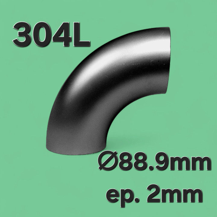 Coude 90° 88.9mm x 2mm - Inox 304L
