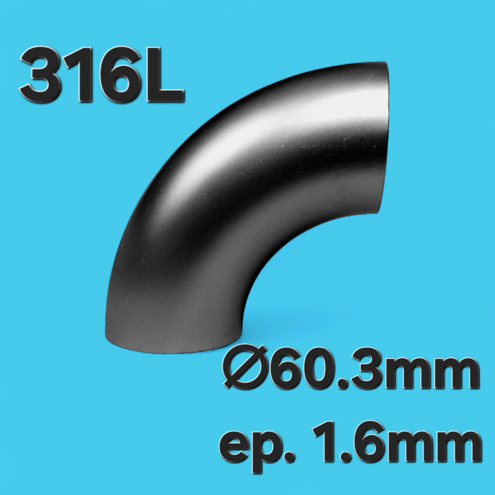 Coude 90° 60.3mm x 1.6mm - Inox 316L