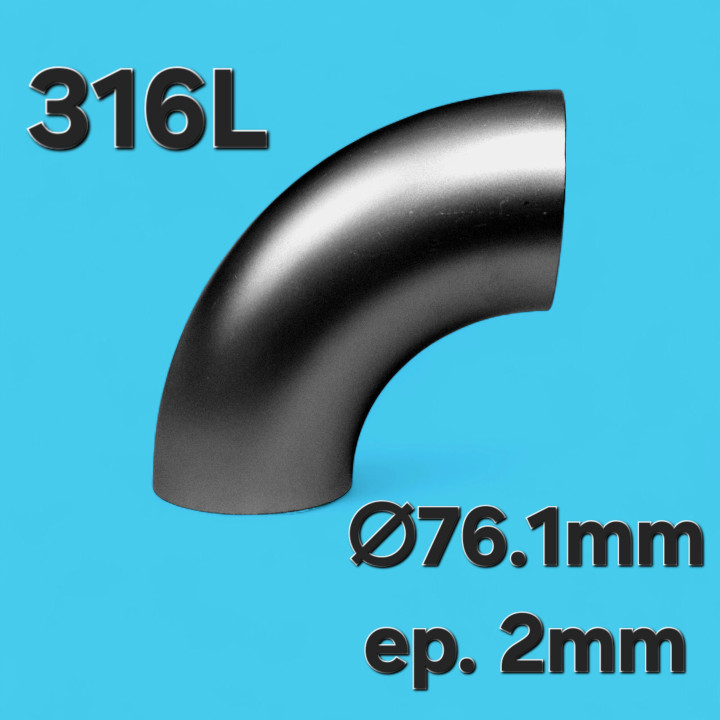Coude 90° 76.1 x 2mm  - Inox 316L